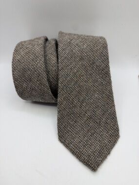 Vintage Wembley Woolcrofter Tweed Tie - Heathered Brown & Grey - Academic Style